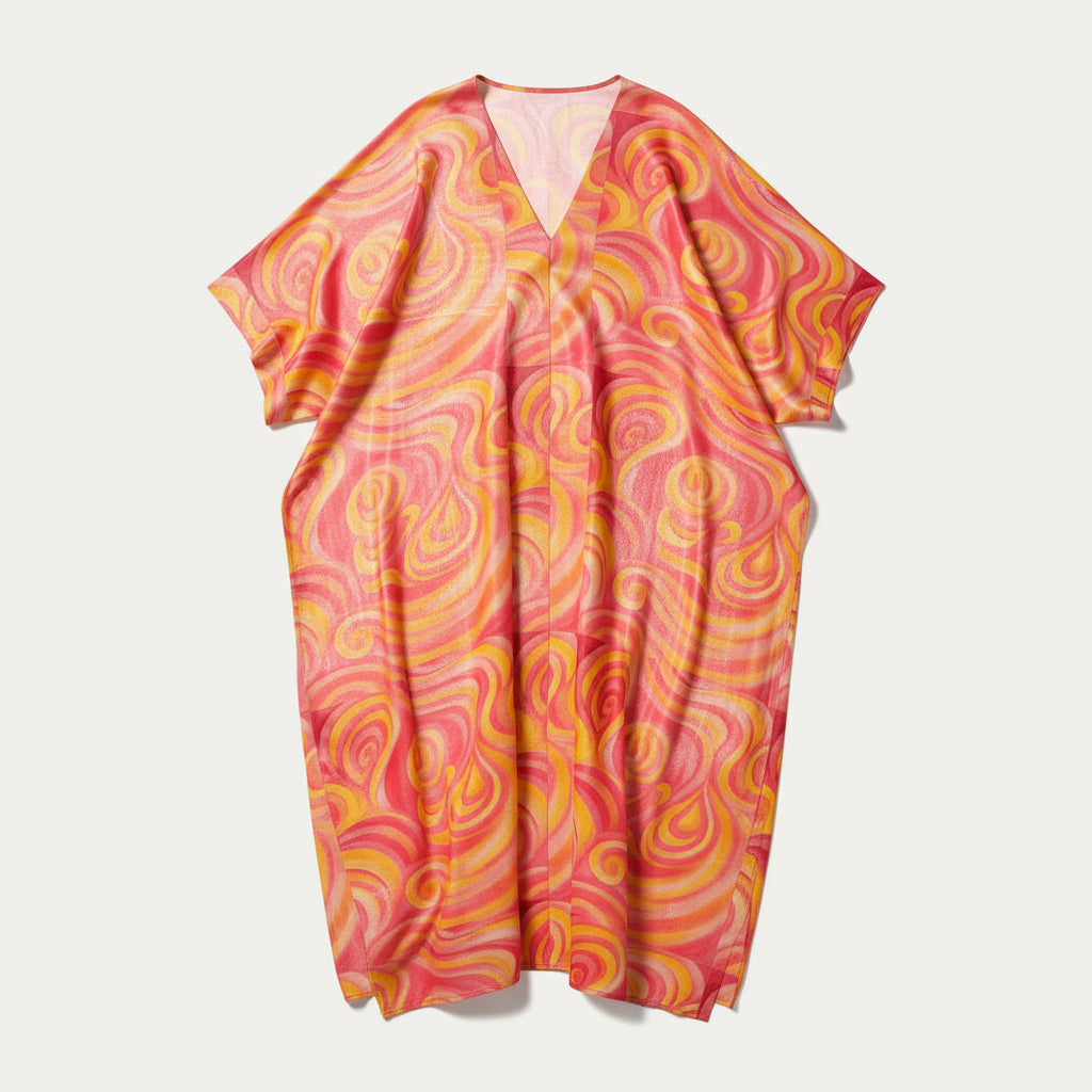 Kaftan Sunset Swirls in Lightweight Organic Cotton Voile