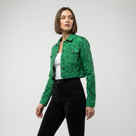 Cropped Jean Cotton Jacket Dark Green Noodles