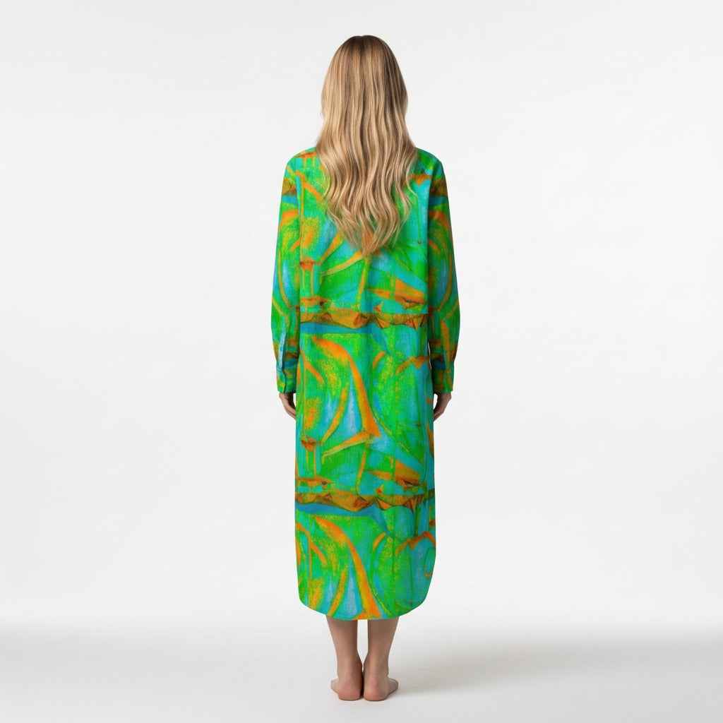 Long Sleeve Shirt Dress Palm Tree Island