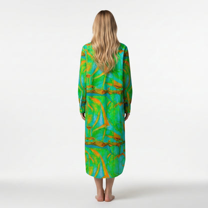 Long Sleeve Shirt Dress Palm Tree Island