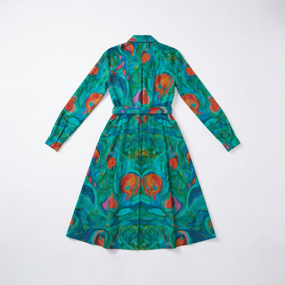 Button Front Shirt Dress Floral Swamp in Lightweight Cotton Poplin