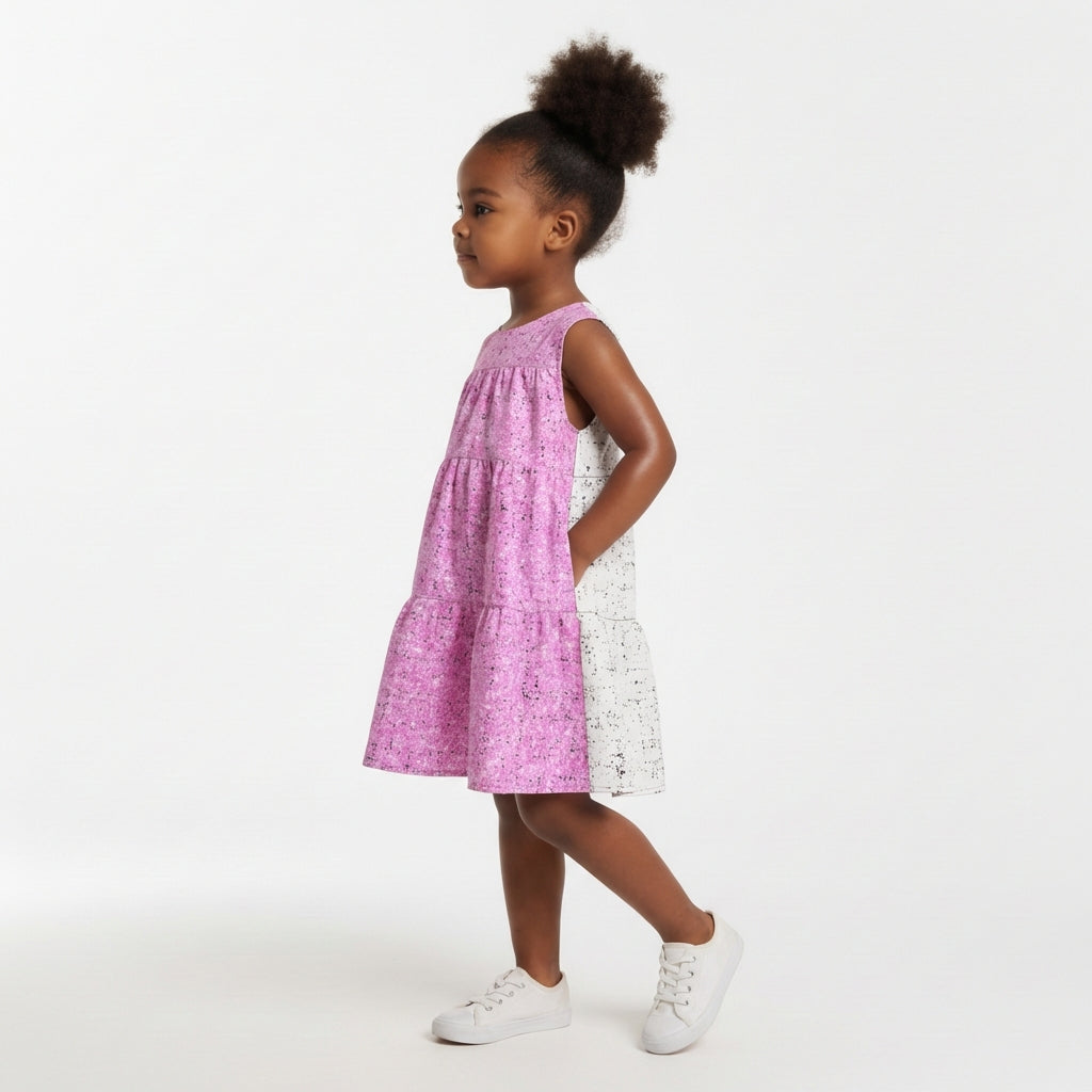 Ruffle Dress without Lining in Lightweight Cotton Poplin – Lilac Floral Speckle