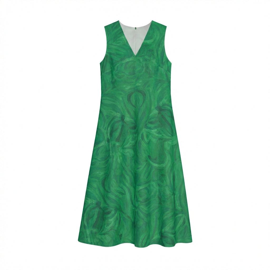V-Neck A-Line Dress Dark Green Noddles