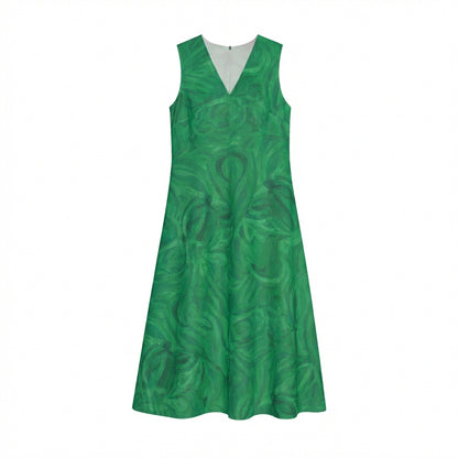 V-Neck A-Line Dress Dark Green Noddles