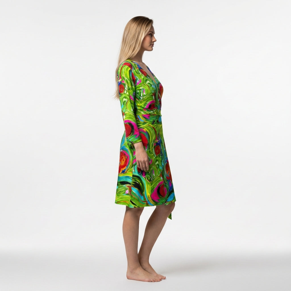 Wrap Dress Pink Water Lilies – Traditional Jersey Wrap Dress