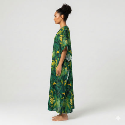 Caftan Green Leaves – Lightweight Organic Cotton Voile