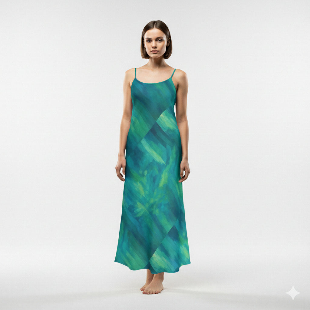 Bias Slip Dress Turquoise Watercolors