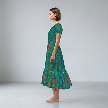 Ruffle Hem Dress Floral Swamp
