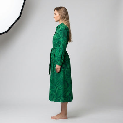 Button Front Shirt Dress Dark Green Noodles