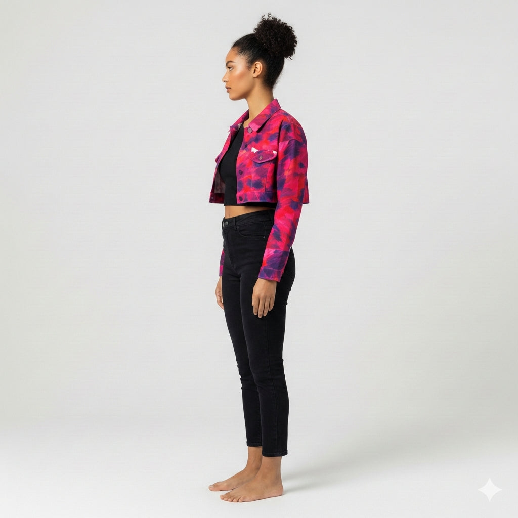 Cropped Jean Cotton Jacket Pink Paint