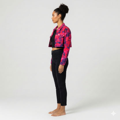 Cropped Jean Cotton Jacket Pink Paint