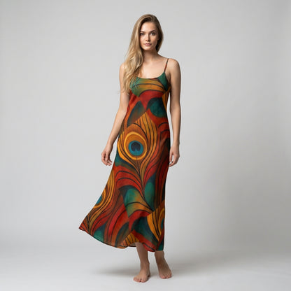 Bias Slip Dress Yellow Peacock Flower