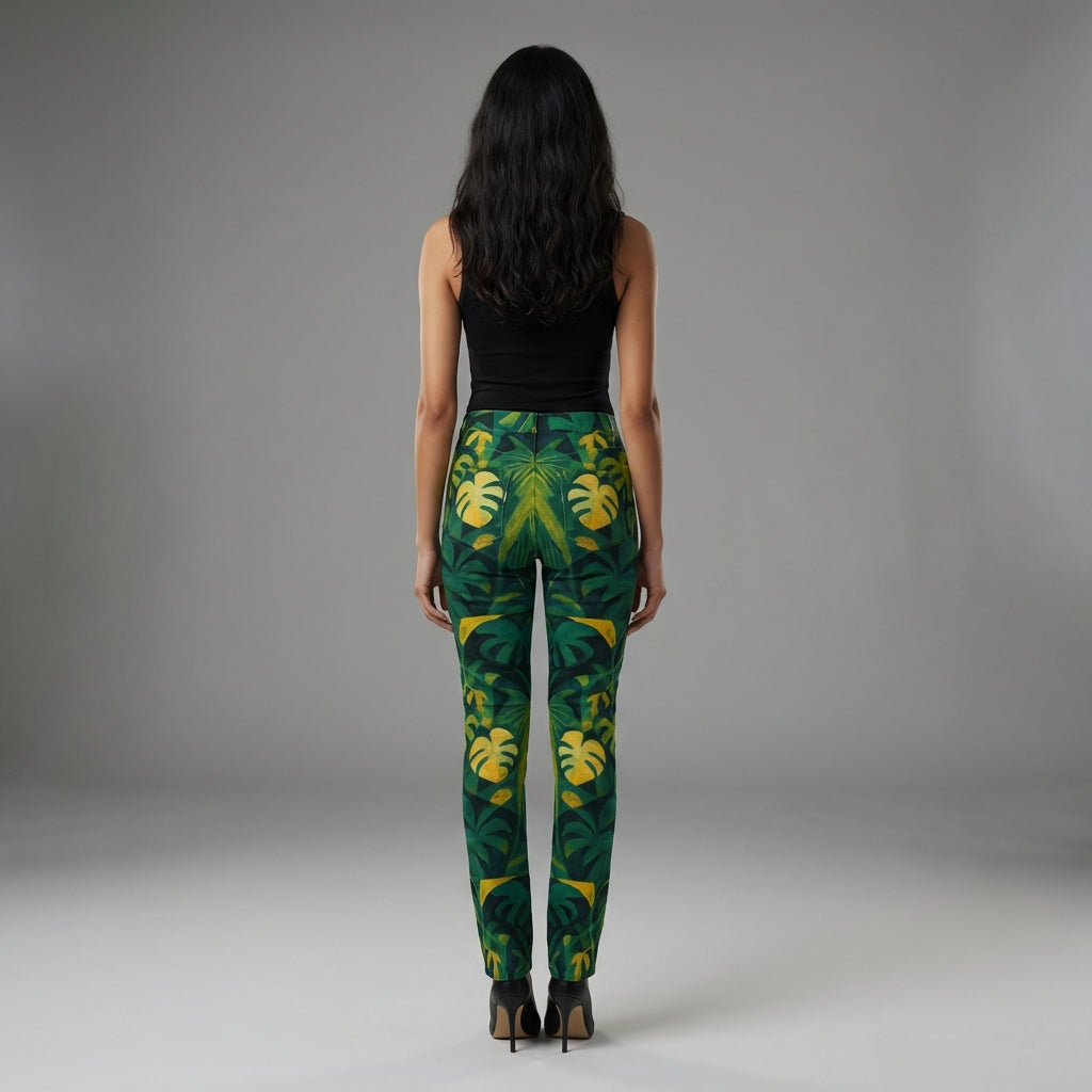 Skinny Jeans Green Leaves - Slim Jeans in Heavyweight Stretch Cotton Denim