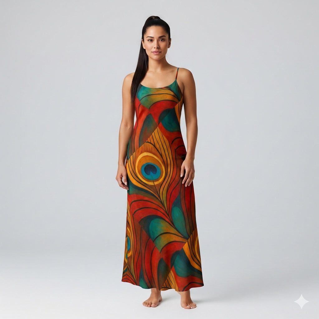 Bias Slip Dress Yellow Peacock Flower