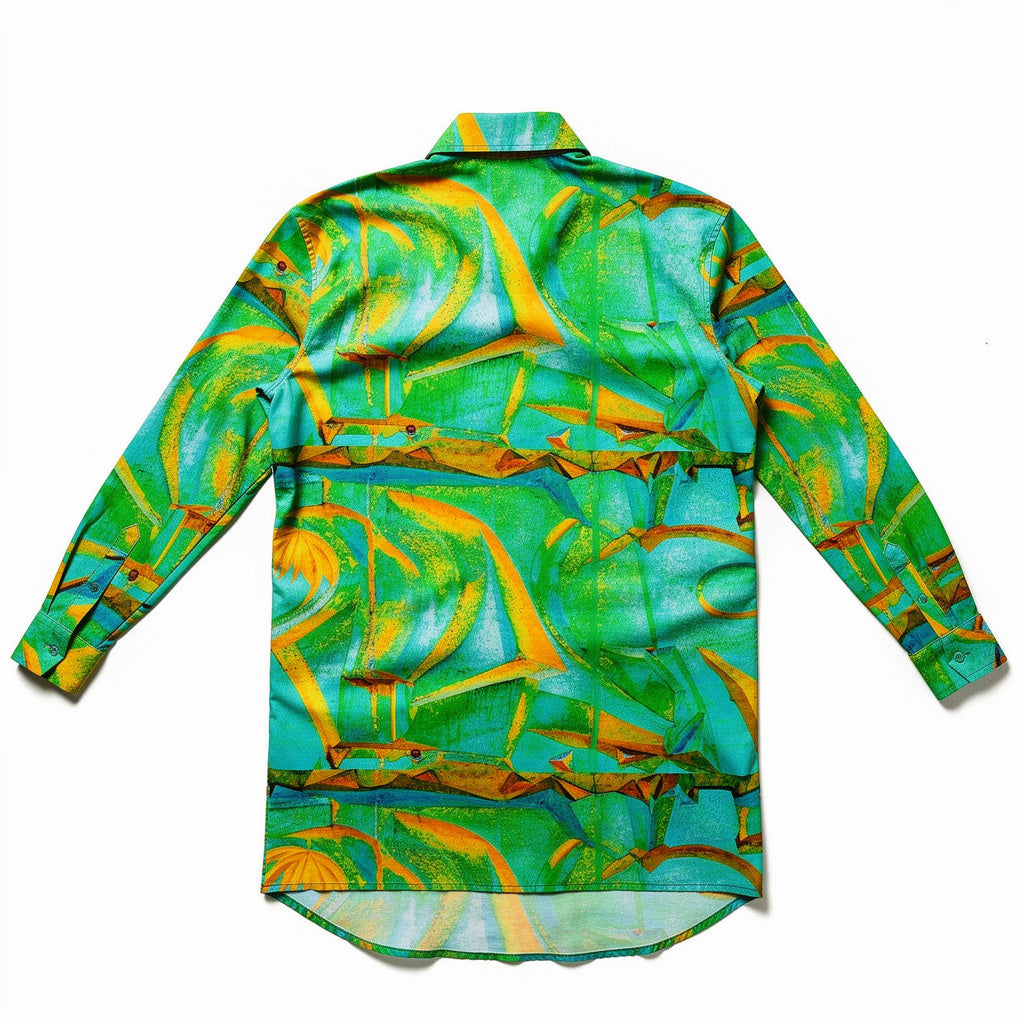 Long Sleeve Shirt Dress Palm Tree Island