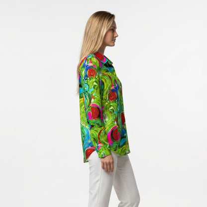 Button Front Shirt Pink Water Lilies