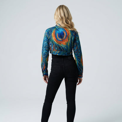 Cropped Jean Cotton Jacket Orange Peacock Feather