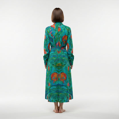 Button Front Shirt Dress Floral Swamp in Lightweight Cotton Poplin