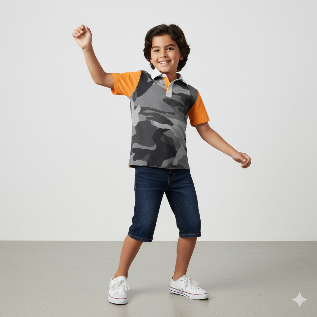 Boys Orange Camo Polo 