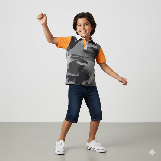 Boys Orange Camo Polo 