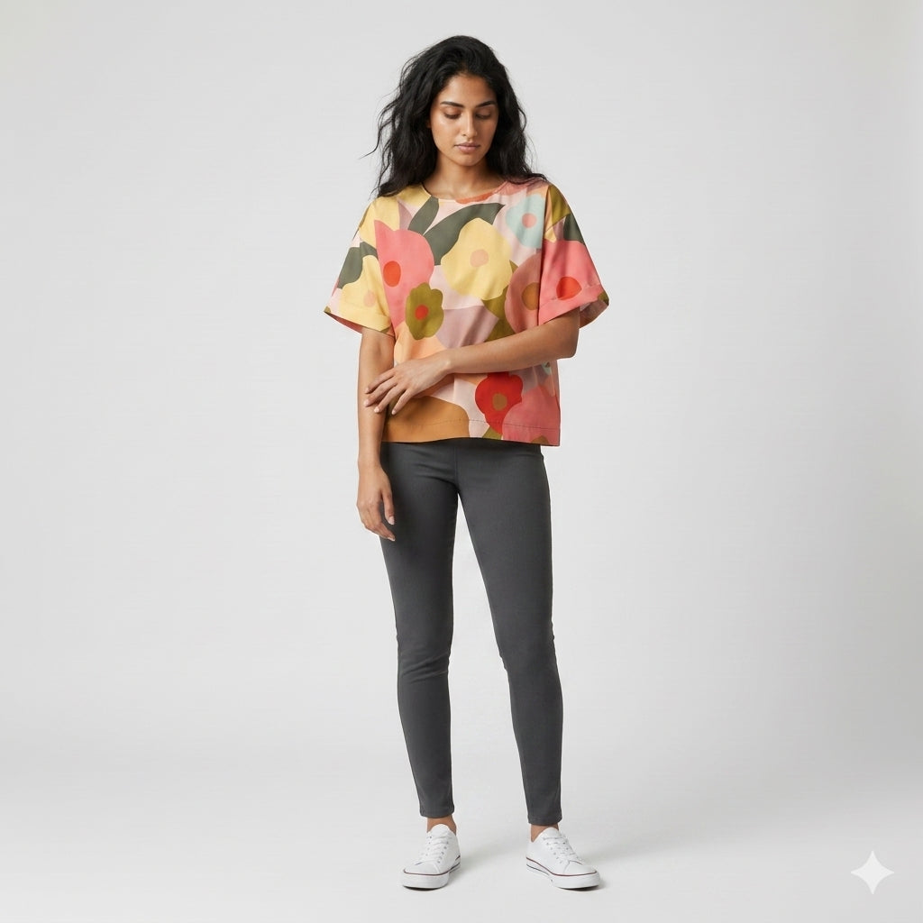 Flat Floral Garden Woven Tee 