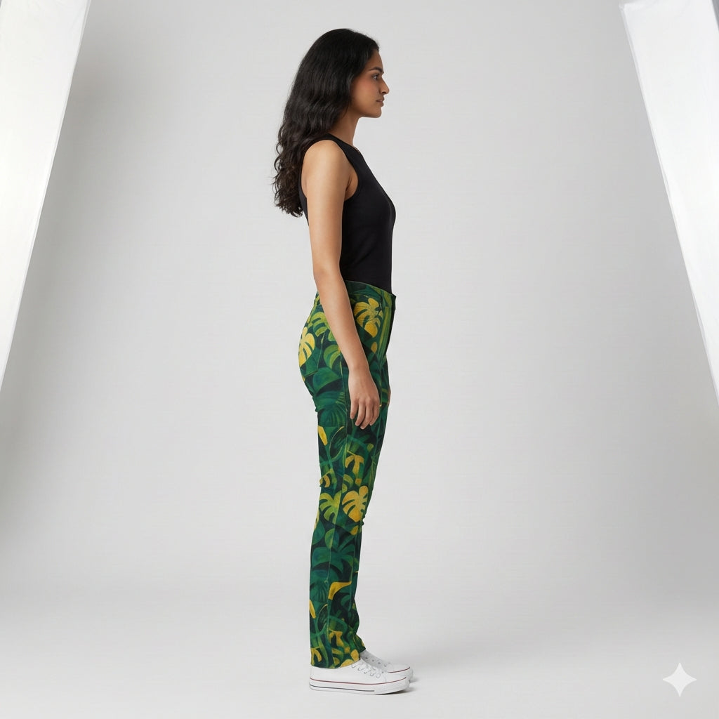 Skinny Jeans Green Leaves - Slim Jeans in Heavyweight Stretch Cotton Denim