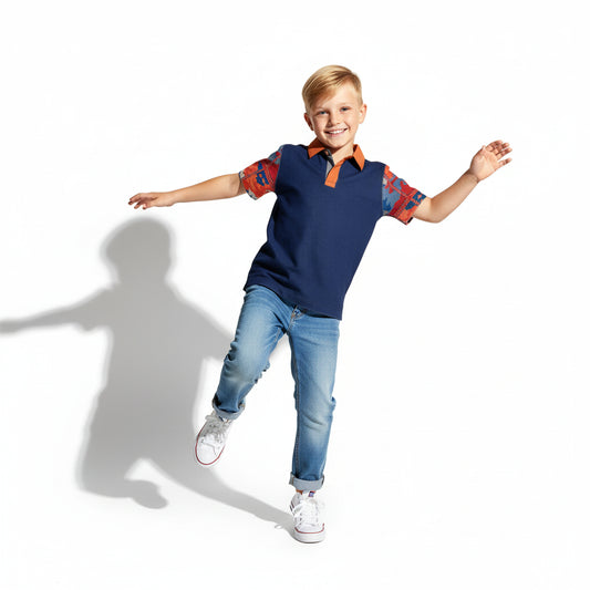 Boys Navy and Orange Camo Polo
