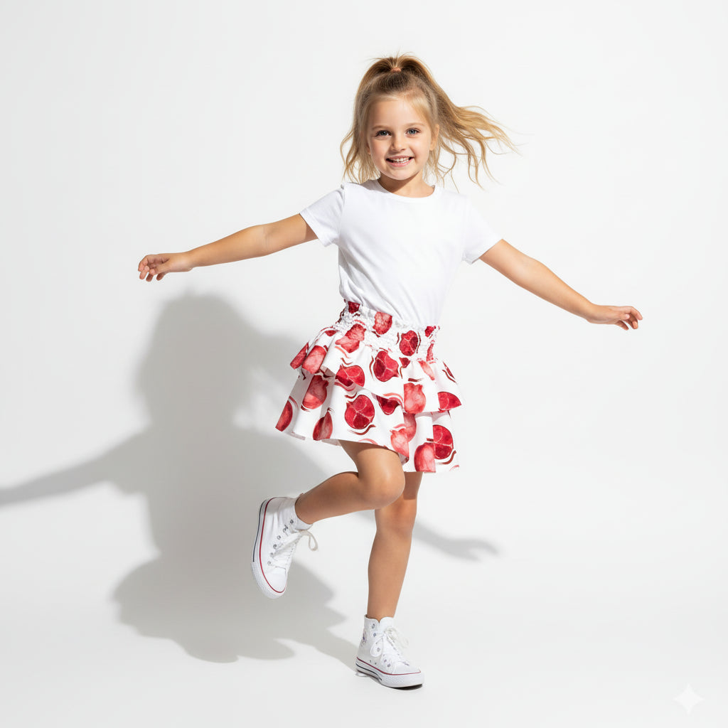 Kid's Smocked Ruffle Skirt in Spring Pomegranates