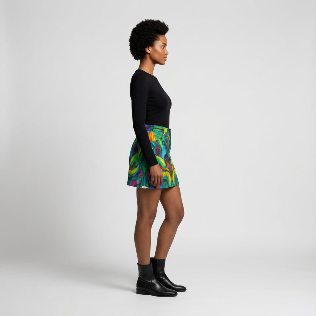 Denim Mini Skirt Green Jungle