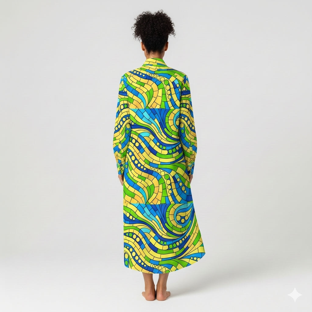 Long Sleeve Shirt Dress Mosaic 4