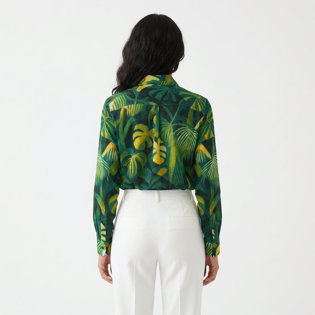 Button Front Shirt Green Leaves