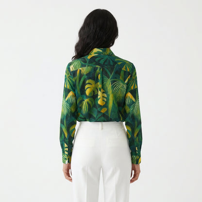 Button Front Shirt Green Leaves