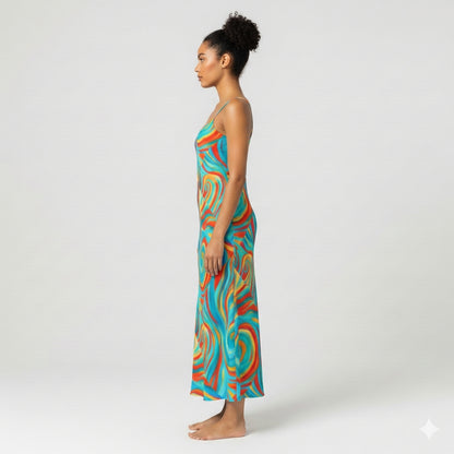 Bias Slip Dress Cyan Swirls
