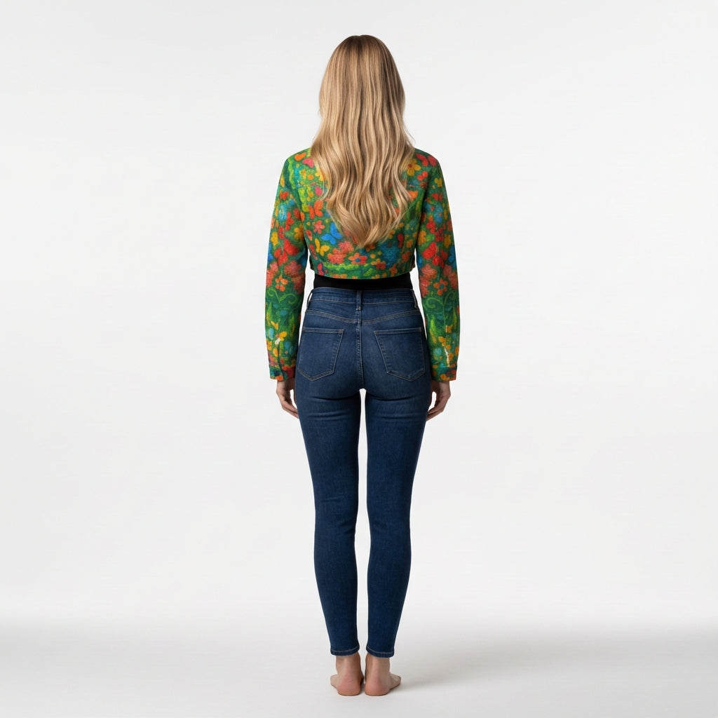 Cropped Jean Cotton Jacket Butterfly Flowers