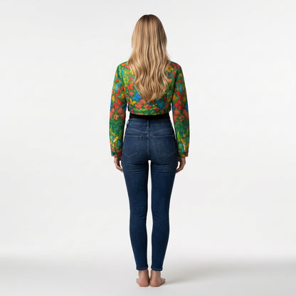 Cropped Jean Cotton Jacket Butterfly Flowers