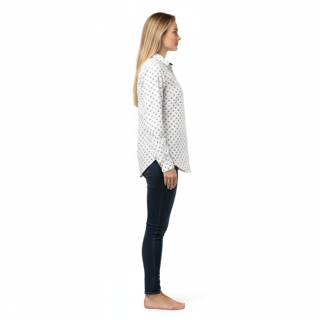 Crown and Lines Black on White Button Front Shirt