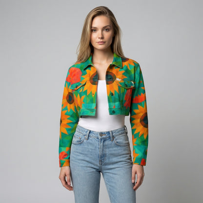 Cropped Jean Cotton Jacket Sunflowers