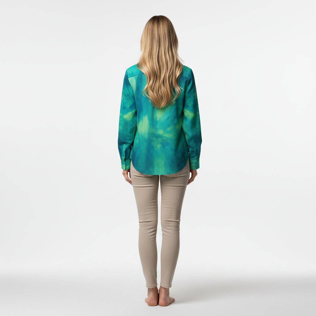 Button Front Shirt Turquoise Watercolors