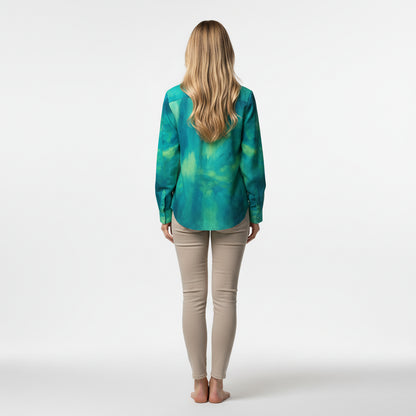 Button Front Shirt Turquoise Watercolors