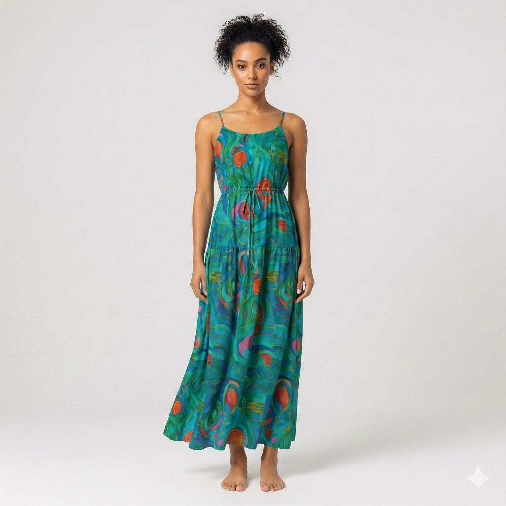Maxi Dress with Waist Tie Floral Swamp
