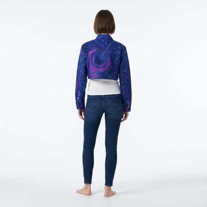 Cropped Jean Cotton Jacket Blue Peacock Feather