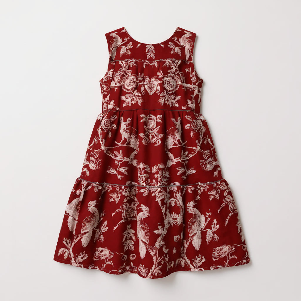 Parrot and Possum Toile Dress - In Carmine Kiss