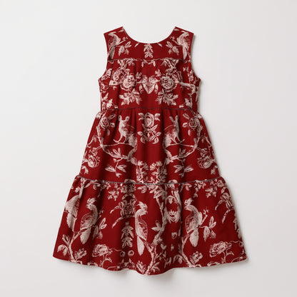 Parrot and Possum Toile Dress - In Carmine Kiss