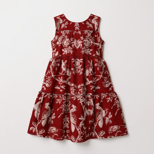 Parrot and Possum Toile Dress - In Carmine Kiss