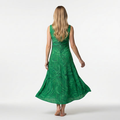 V-Neck A-Line Dress Dark Green Noddles