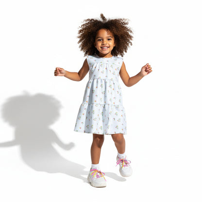 Kid's Ruffle Dress Without Lining in Sky Blue Primrose
