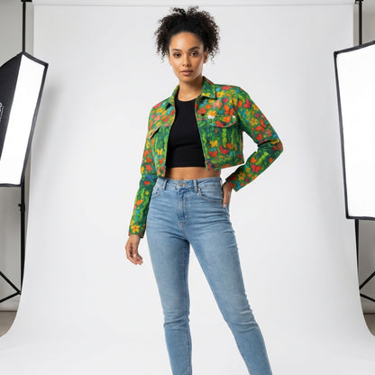 Cropped Jean Cotton Jacket Butterfly Flowers