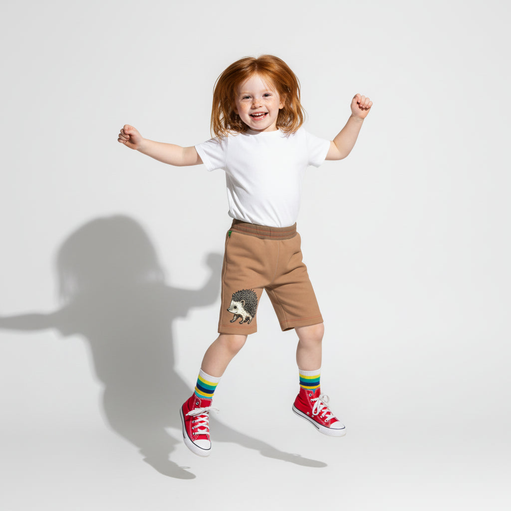 Hedgehog Shorts | Creature Comfort: Children's Knit Shorts in 100% Cotton Fleece