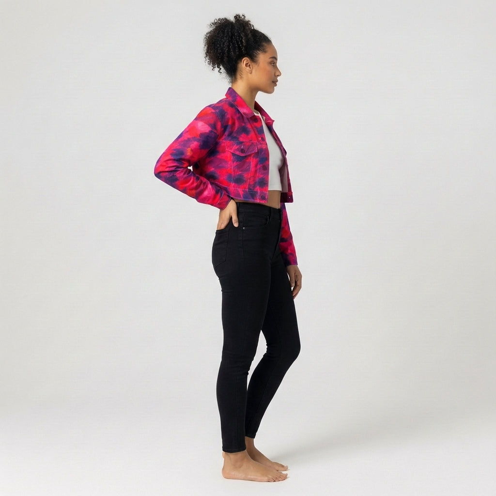 Cropped Jean Cotton Jacket Pink Paint