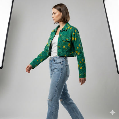Cropped Jean Cotton Jacket Yellow Flowers